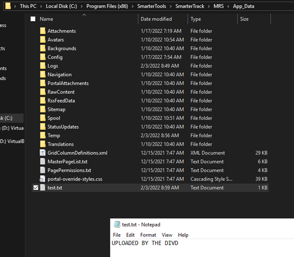 Screenshot of file overwrite vulnerability